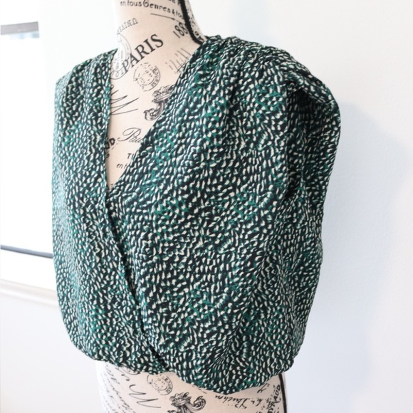 Express Crop Blouse Green Black Wrap Size Small - Picture 3 of 5